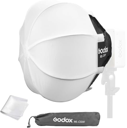 Godox Softbox ML100BI, Softbox GODOX Ball Softbox, ML-CS30 Lanterna pieghevole, 30 x 30 cm, GODOX Mount Soft Box per Godox ML100R ML100Bi ML60IIBi ML60Bi ML60 ML30Bi ML30
