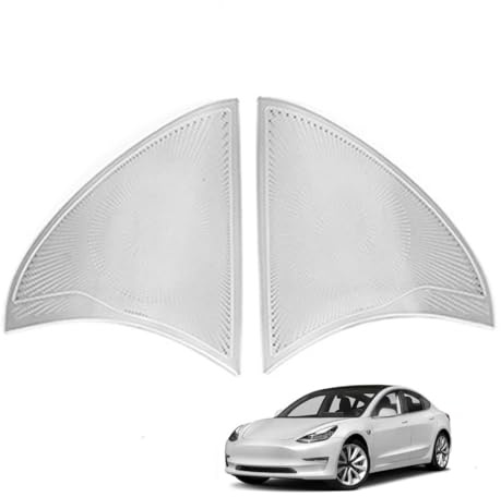 DSUTMLE Car Speaker Triam Cover For Tesla Model 3 2017-2022 Stainless Steel Frame Metal Mesh Grill Cover Audio Decorative Protective Accessories,A-pillar triangular decorative sticker-2pcs