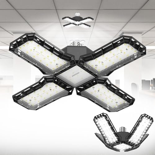 HENGMEI 60W LED Garagenleuchten Werkstattlampe Garagenbeleuchtung 6500K Superhelles Hängen Werkstatt Deckenlampe mit 4 Verstellbaren Paneelen, 2 PCS