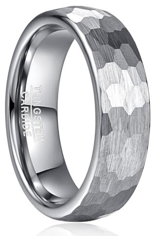 083BASE Wolframkarbid Ring – 4mm/6mm/8mm Breite, Hammerschlag-Design, Stahl- oder Schwarzfarbe, Unisex Partnerring oder Verlobungsring