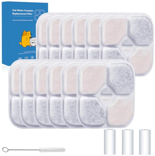 Lot de 12 filtres pour fontaine à chat - Compatible avec Catit Pixi - Avec 3 tuyaux de pompe et 1 brosse de nettoyage