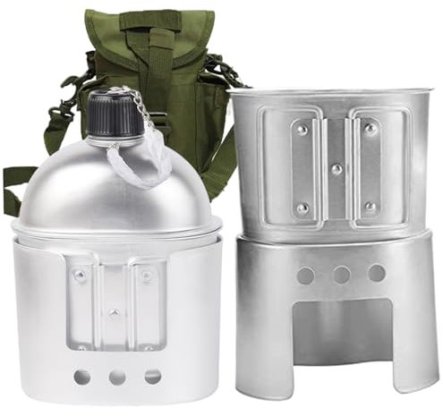 Juego de utensilios de cocina de la cantina militar, kit de desorden de cantina para acampar, cantina anodizada de 900 ml con cantina, taza de cantina, estufa de copa de cantina y bolsa de almacenami