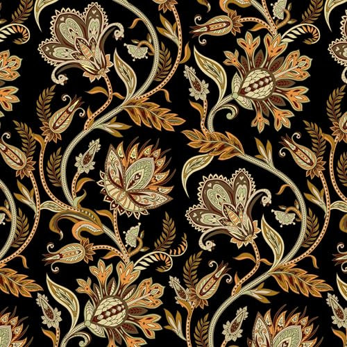 AMIGO Schwarz-Goldene Selbstklebende Vinyl-Tapete mit Blumenmuster Boho-Stil Abziehbare Möbelfolie für Schränke Schubladen Schlafzimmer Wasserdicht Rückstandsfrei Einfach Anzubringen 44x500cm