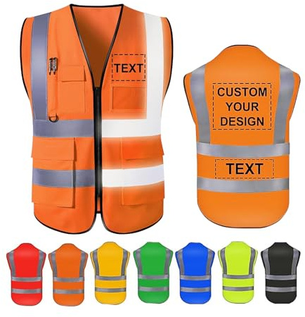 Cainor Customized Hi Vis Hi Vis Unterhemd mit Reißverschluss, 5 Taschen hohe Sichtbarkeit reflektierende Sicherheitsweste für Männer und Frauen in mehreren Farben und Größen