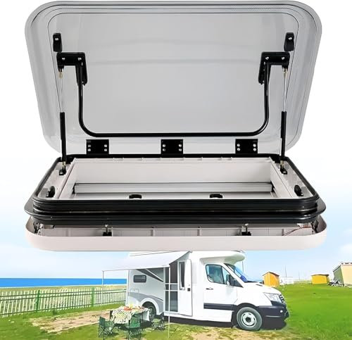 XINRISHENG 500 * 500mm, RV Dachfenster, RV Caravan Wohnmobil Oberlicht, Camper Dach Fensterluke Dach Top Vent mit LED-Licht, Großes RV Dachfenster Entlüftungsset