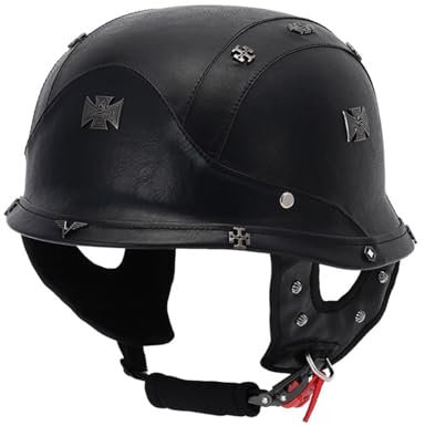 Retrò Elmetto Tedesco Pelle Caschi Cromwell Motociclista Casco ECEDOT Omologato Mezzo Moto Caschi Demi-Jet Con Fibbia Sgancio Rapido Casco A Scodella Universale Uomo Donna 2,S:55-56CM