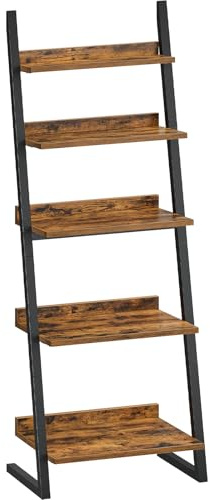 HOOBRO 5-stöckiges Schmales Regal, Bücherregal, Standregal, Leiterregal, kleines Eckregal, Lagerregal für Wohnzimmer, Arbeitszimmer, Balkon, Schlafzimmer, Vintagebraun und Schwarz EBF150CJ01