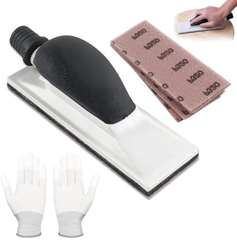 Handschleifer mit Absaugung, 70 x 198 mm Griff Handschleifer, Staubfreies Schleifen mit Handschuhe, Handschleifblock mit 6 Stück Netz Schleifstreifen, Schleifklotz auto zum Schleifen, für Holz, Farbe