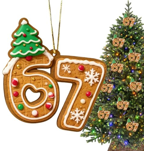 WJnflQN Weihnachtsdekoration,2D Acryl Nummer 67 Anhänger,2D Acryl Außergewöhnlicher Weihnachtsschmuck Mit Seil - Für Weihnachtsbaum Zuhause Party Familie Urlaub Bauernhaus Festliche Auto Accessoires
