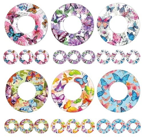 24 PCS Waterproof Sensor Covers for Libre 2/3 – Adhesive Butterfly Print Patches for Glucose Monitor, Sweatproof & Durable for Swimming, Showering, and Daily Use
