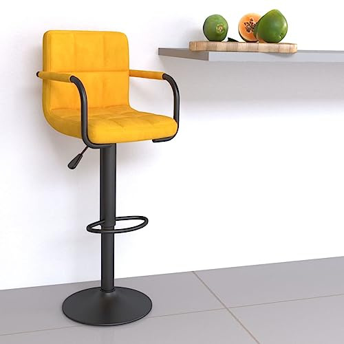 IBUQDDV Tabouret de bar en velours jaune moutarde réglable en hauteur avec repose-pieds et ressort à gaz - Housse en tissu velours doux et structure en acier pour une grande stabilité et un confort