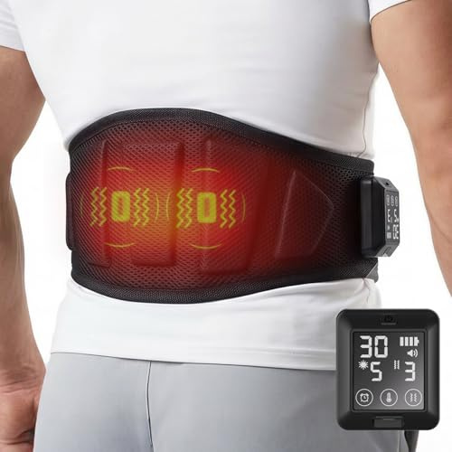Heat Pad for Back Pain Relief, 5000mAh Lower Back Massager, Cordless Heated Back Support with 6 Vibration Massage&6 Temperature Modes, Gifts for Women Men Seniors(Black)