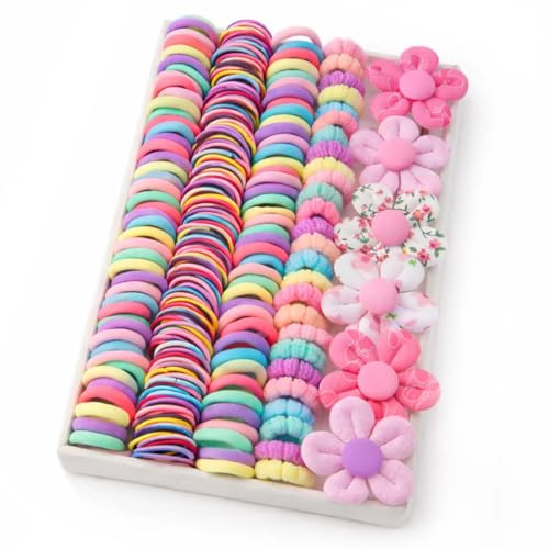 ZZHBOO 1 Stück Haarspange, 4in1 Kinder Haarschmuck Set, Spandex Haarclip Und Haarbänder Für Mädchen, 0.5cm Pink, Geschenkbox Für Baby Mädchen Haarschmuck