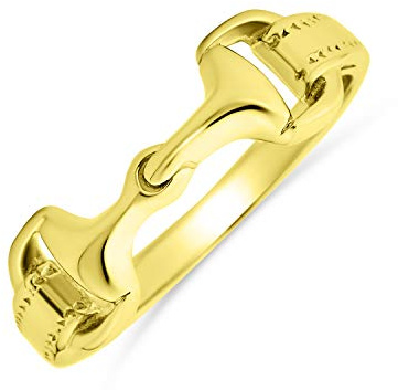 Personalisieren Cowgirl Equestrian Lieber Double Pferd Snaffle Bit Band Ring Western-Schmuck Für Frauen Teen Gelb 14K Gold Plattiert .925 Sterling Silber Anpassbar