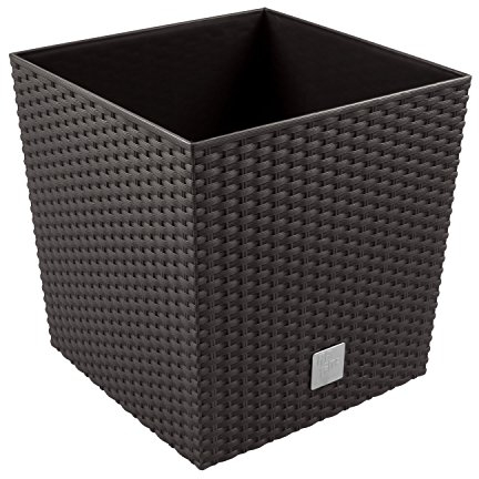 Prosperplast Macetero de 64 L, incluye inserto cuadrado en imitación de ratán, plástico, altura de 40,5 cm, color marrón