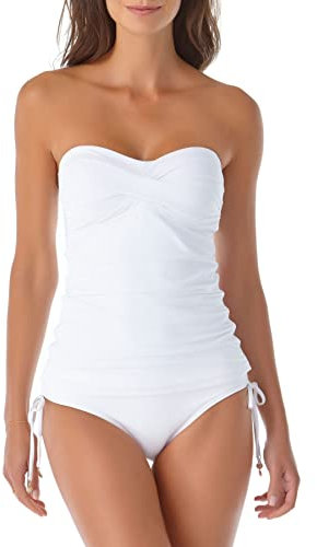 Anne Cole Solid Twist Front Shirred Bandeau Tankini Swim Top Haut, Blanc, S Femme