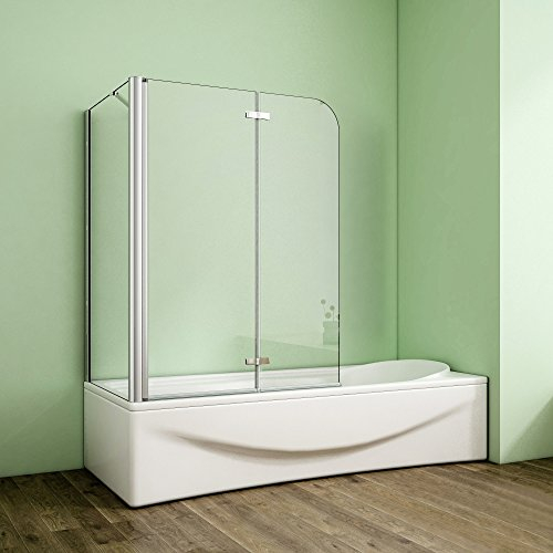 AICA Duschabtrennung Badewannenaufsatz 70x120x140cm 2-tlg. Eck Duschwand Badewanne Faltwand Badewannenfaltwand mit Seitewand 6mm NANO Sicherheitsglas