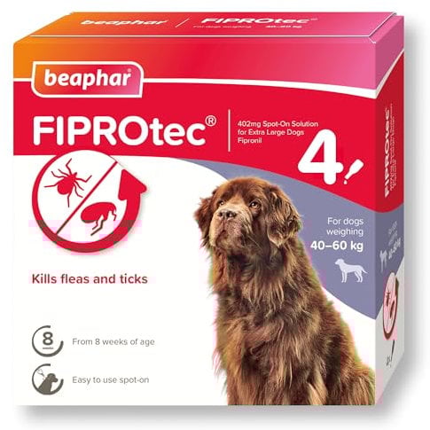 Beaphar - FIPROtec Spot-On for Extra Large Dogs (40–60kg) - Kills Fleas & Ticks - Vet Strength Treatment - 4 Pipettes
