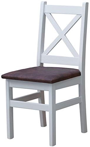 k koma Stuhl Polsterstuhl KREUZSTUHL Weiss MASSIV Kiefer Holz-NEU restaurantstuhl (Ökoleder Braun)