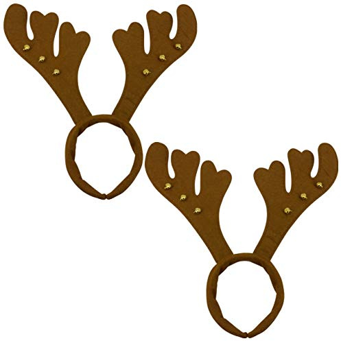 Ciffre 2 Stück im Set Haarreif Geweih Weihnachtsmütze Nikolausmütze Winter Elchgeweih mit Glöckchen Braun