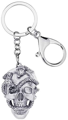 DUOWEI Porte-clés Faucheuse Halloween Tête de mort Skull Porte-clés en alliage de zinc Porte-monnaie pour Femme Hommes Fille Cadeau (3 Écaille Argent)