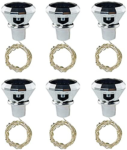 Toifucos 6 Pack Solar Wine Bottle Lights, 2M 20 LEDs String Fairy Lights Outdoor Waterproof Diamond Cork Lights for Wedding Holiday Garden Patio Pathway Decor Lamp