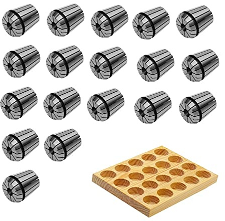 ER32 - Juego de tenazas de sujeción (diámetro 3-20, DIN 6499 B 470E, 1 mm, 18 pinzas en barra de madera)