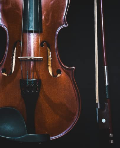 Simple Violin & Bow On Black Background: Blank Staff Stave 5 Line Music Manuscript 120 Sheet Notebook