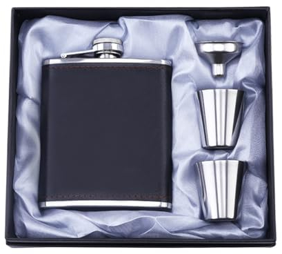 Juego De Petacas, Petacas, Petacas ClÁsicas Para Licor Con Copa De Vino Con Embudo, 7 Oz, 100 % A Prueba De Fugas, Petacas De Acero Inoxidable Para Licor, Para Regalo Del DÍa Del Padre, Misterio Negro