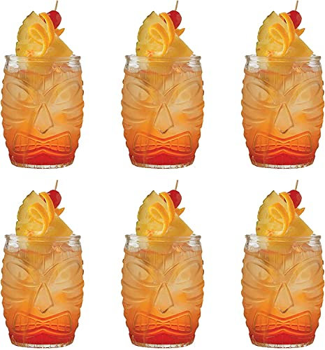 WUWEOT 6er Set Tiki Gläser Set 480ml Modern Tiki Glas Wassergläser Saftgläser Whiskygläser Trinkgläser Gläser Set Weingläser ohne Stiel Universalgläser Cocktailgläser Perfekt für Hause Bar Partys