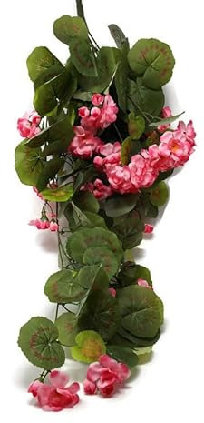 Artificial Floral Supplies Trailing Artificial Geranium Flower x 75cm - Hanging Basket Leaf - Pink or Red (Light Pink)