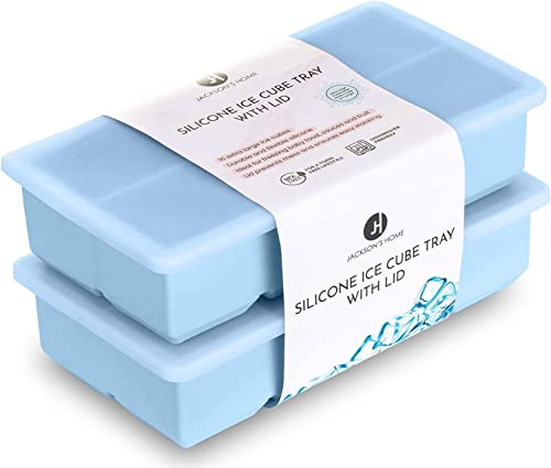 Jackson’sHome Silicone Freezer Containers - Large Ice Cube Tray with Lids Set of 2 - BPA Free - 16 Moulds for Baby Purees, Ice, Soup, Cocktails