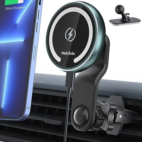 MAGJIEYX für MagSafe Autohalterung Ladegerät, 15W Magnet Handyhalterung Auto mit Ladefunktion für iPhone 16/15/14/13/12 Serie, Lüftungsschlitz/Armaturenbrett Kabelloses Kfz Halter Grün