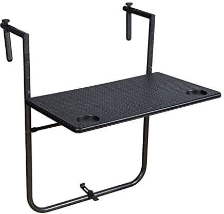 Spetebo Balkon Hängetisch Rattan Optik in anthrazit - eckig - 60x61 cm - Klapptisch höhenverstellbar Tisch klappbar Balkon Hängetisch