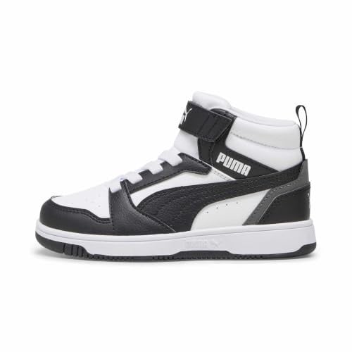 PUMA Puma Rebound V6 Mid Ac+ Ps, Scarpe da ginnastica Unisex - Bambini e ragazzi, Puma White Puma Black Shadow Gray, 29 EU