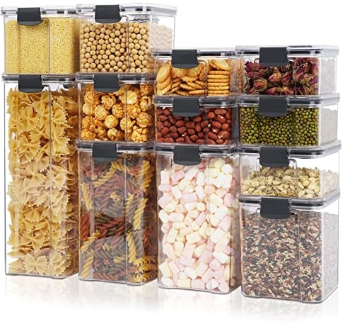 Gunolye Food Storage Container Set with Lids,Kitchen Storage Containers,Pantry Organizers and Storage,Storage Jars for Cereal,Pasta,Spaghetti,Flour,Rice(Set of 12)