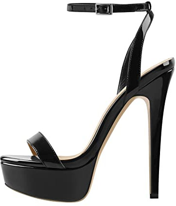 Only maker Damen Plateau Sandaletten Glitzer Metallic Sandalen Pumps Riemchensandalen High Heels Stiletto Lackoptik Schwarz 41 EU