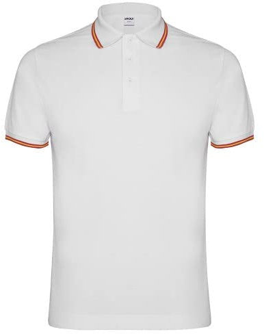 Polo Blanco con Bandera DE ESPAÑA EN EL Cuello. Polo Nacional (XL)