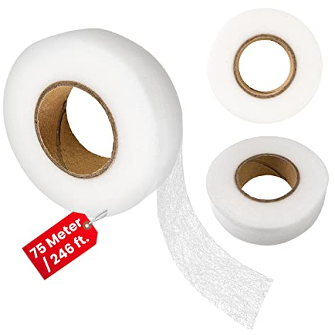 Saumband zum Aufbügeln, 75 Meter, 20 mm Breite, in Weiß, Bügelband aus Polyamid, Saumvlies zum Reparieren und Flicken von Stoff, Vorhang, Gardine, Hose, Jeans, Kleidung kürzen ohne Nähen, Klebevlies