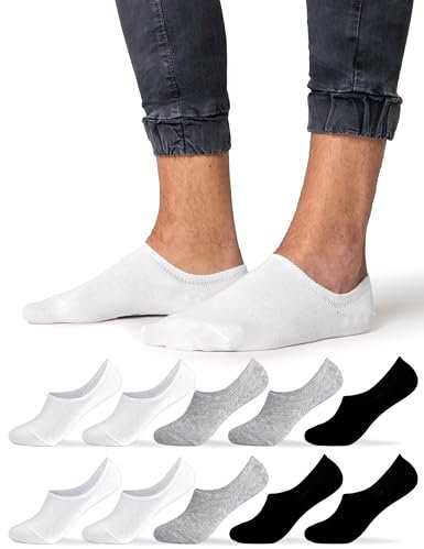 Occulto Herren Füsslinge Sneaker Socken 10er Pack (Modell: Strolch) Schwarz-Weiß-Grau 39-42