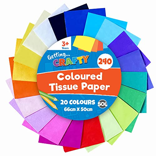 SOL 240pk Coloured Tissue Paper 66x50cm - Rainbow Bulk Craft Sheets | Bright pigmented large sheets, tear resistant, for gift wrapping, art projects and party decorations