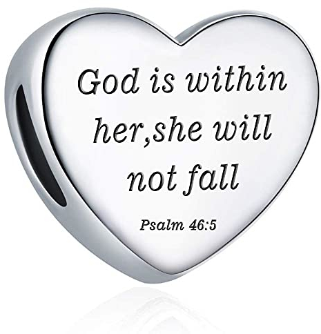 BEEUVIP Damen Christian Bible Verse Religious Liebe Herz Charm Anhänger für Armband 925 Sterling Silber Geburtsstein Charms Beads passend für Armband E465