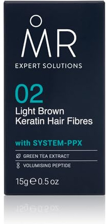 MR Hair Fibres Light Brown 15g – Thinning Hair Concealer for Men, Instant Hair Thickening Powder for Bald Patches, Natural Fuller Look, Keratin Formula, Paraben Free