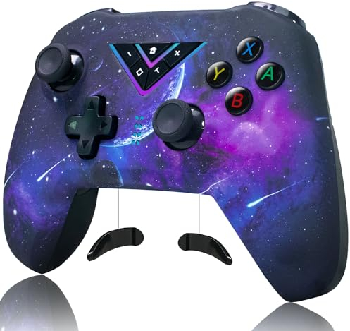 VooFun Mando Switch, Inalámbrico Mandos Pro para Switch/Switch2/PC Windows, Bluetooth Gaming Gamepad con RGB Light, 6-Ejes Sensor, Vibración, Turbo, Botones Programables, Galaxia