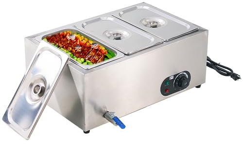 KUARBARR 2023 nuovo scaldavivande commerciale a 3 padelle Buffet Tavolo a vapore elettrico in acciaio inossidabile Bain Marie 23Qt scaldavivande per feste catering e ristoranti