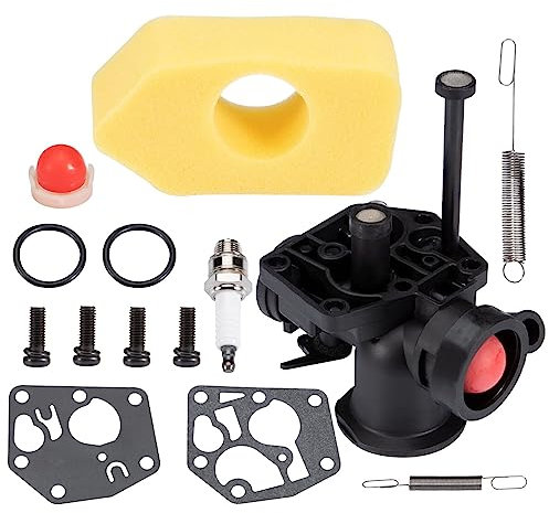 Vergaser-Kit für Rasenmäher für Briggs & Stratton 499809 498809A 494406, mit Luftfilter, Schrauben, Reglerfeder, Membrane, Kraftstoffpumpe, Zündkerze