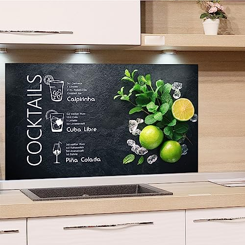GRAZDesign Spritzschutz Küchenrückwand Glas Küche für Herd & Küchenspüle, Schwarz Grün Cocktail - Glasplatte für Rückwand Küchenwand Wandschutz 80x40cm