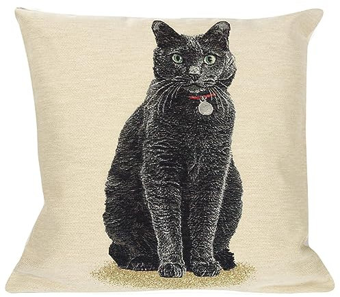 Generic Kissenbezug Gobelin Schwarz Katze Zierbezug Sofakissen Jacquard, 303028