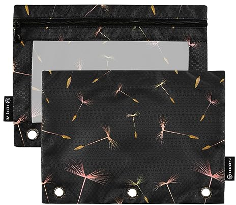 FRODOTGV Pusteblume Flying Weeds Wind-Bleistifttaschen für 3 Ringe, Ordnertaschen, Reißverschluss, 3 Löcher, 2 Stück