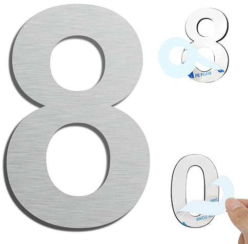Ywonoby House Numbers, 6 Inch Door Numbers Large Self adhesive Stainless Steel Metal House Numbers Sticker for House Mailbox Address Street Apartment Hotel Courtyard - Silver(8)